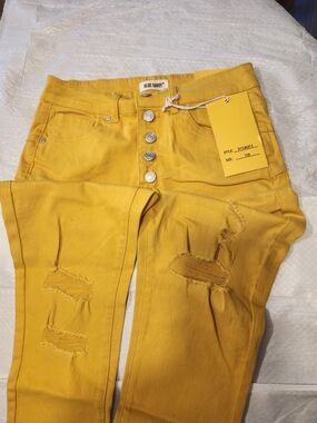 Women's Yellow High-Rise Distressed Jeans